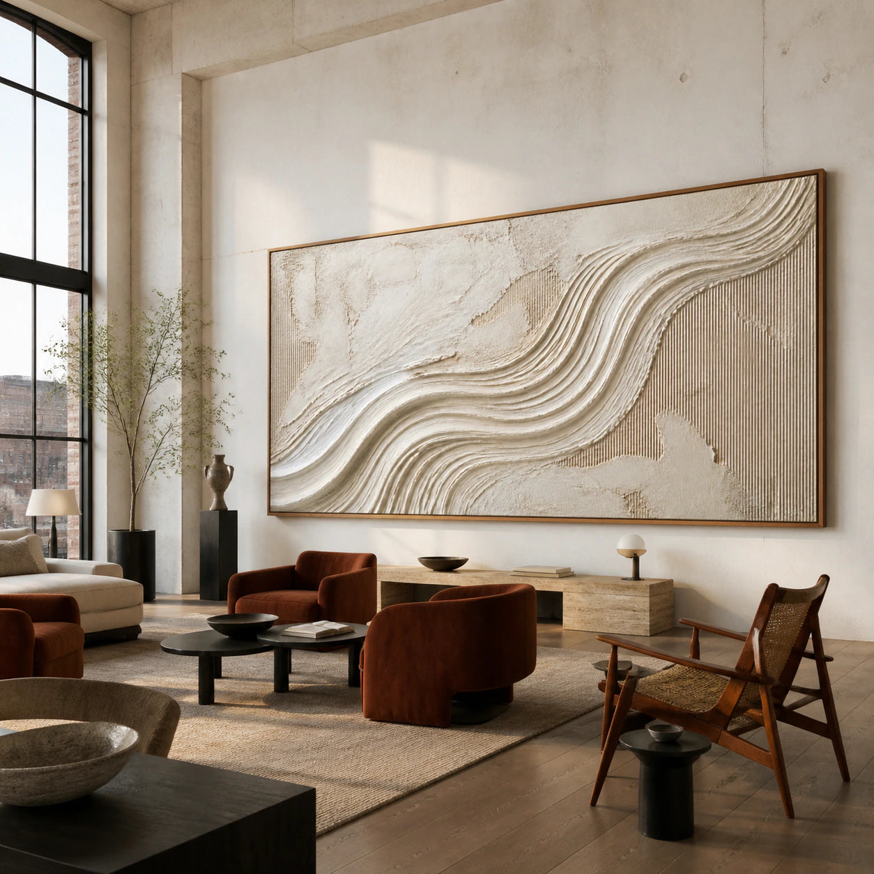 Calcium-Current as a large focal artwork in an expansive loft interior.