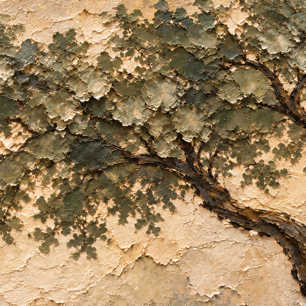 Canopy-Drift oil painting brushwork and impasto detail photographed from an oblique side angle