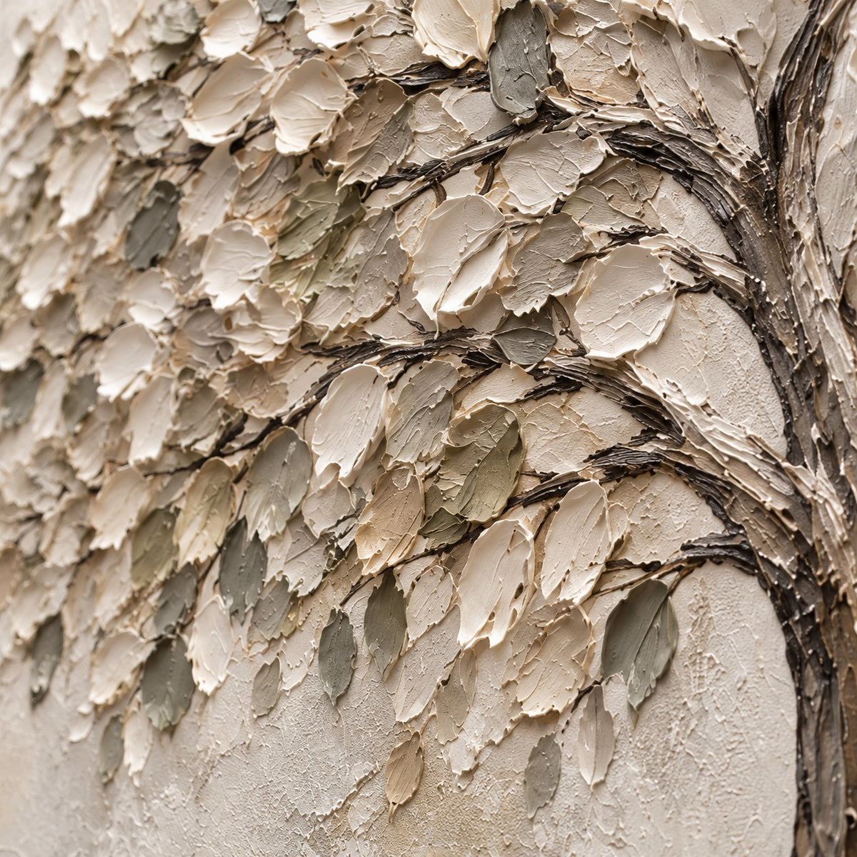 Canopy-Reverie oil painting brushwork and impasto detail photographed from an oblique side angle