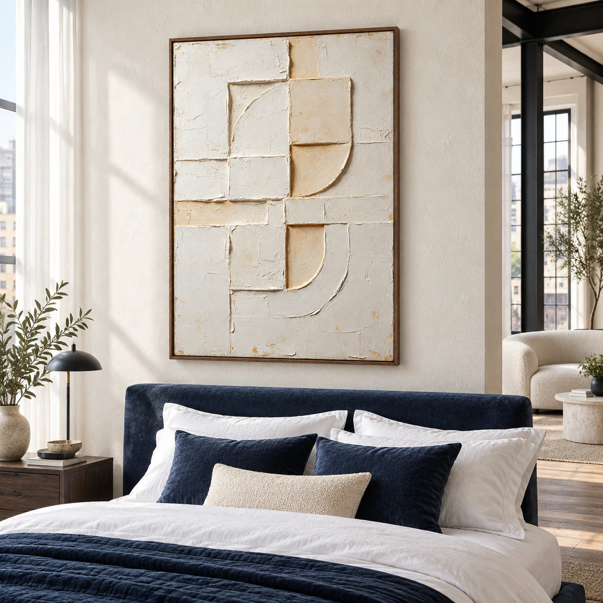 Chalk-Arc above a low bed in a quiet, naturally lit bedroom.