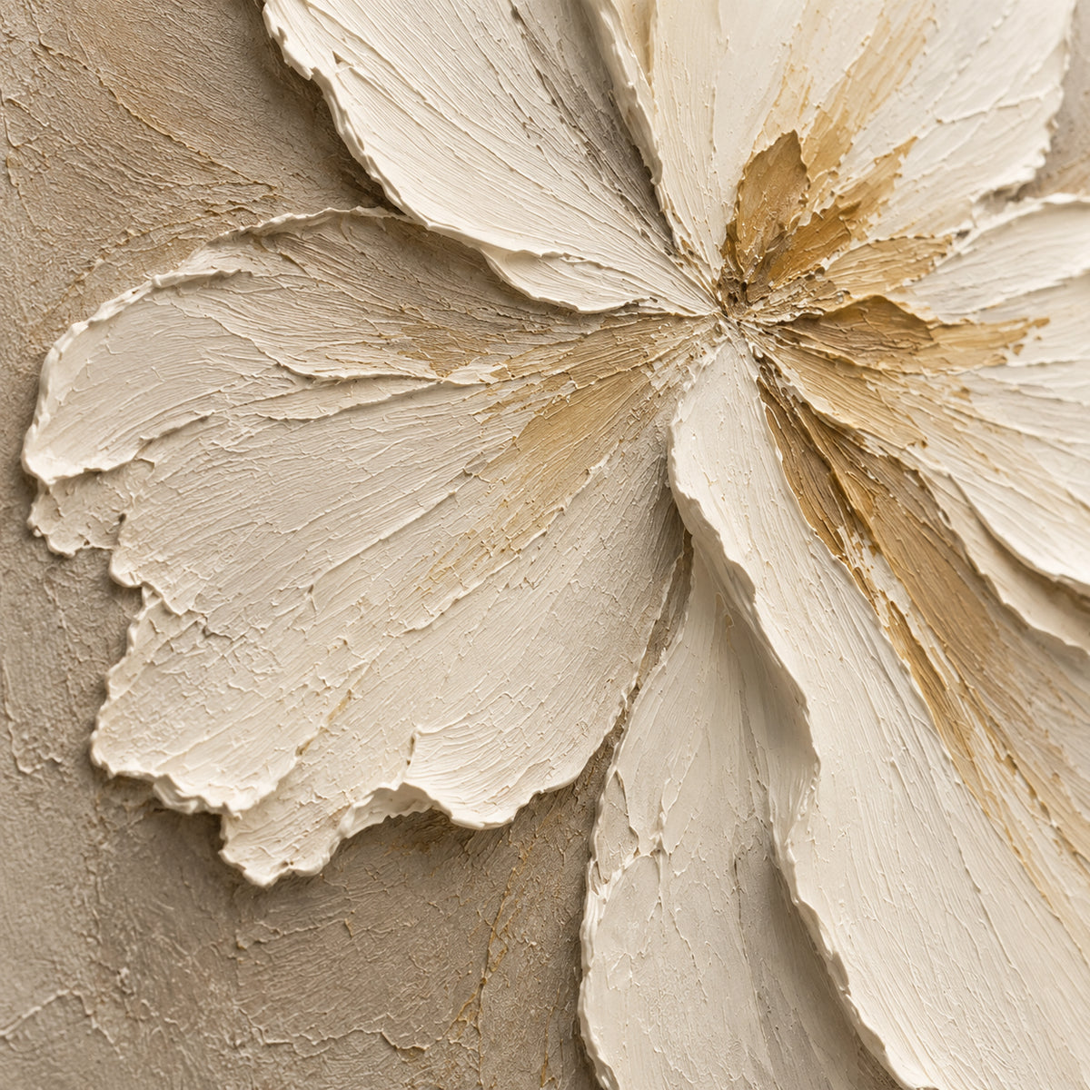 Chalk-Blooms oil painting brushwork and impasto detail photographed from an oblique side angle