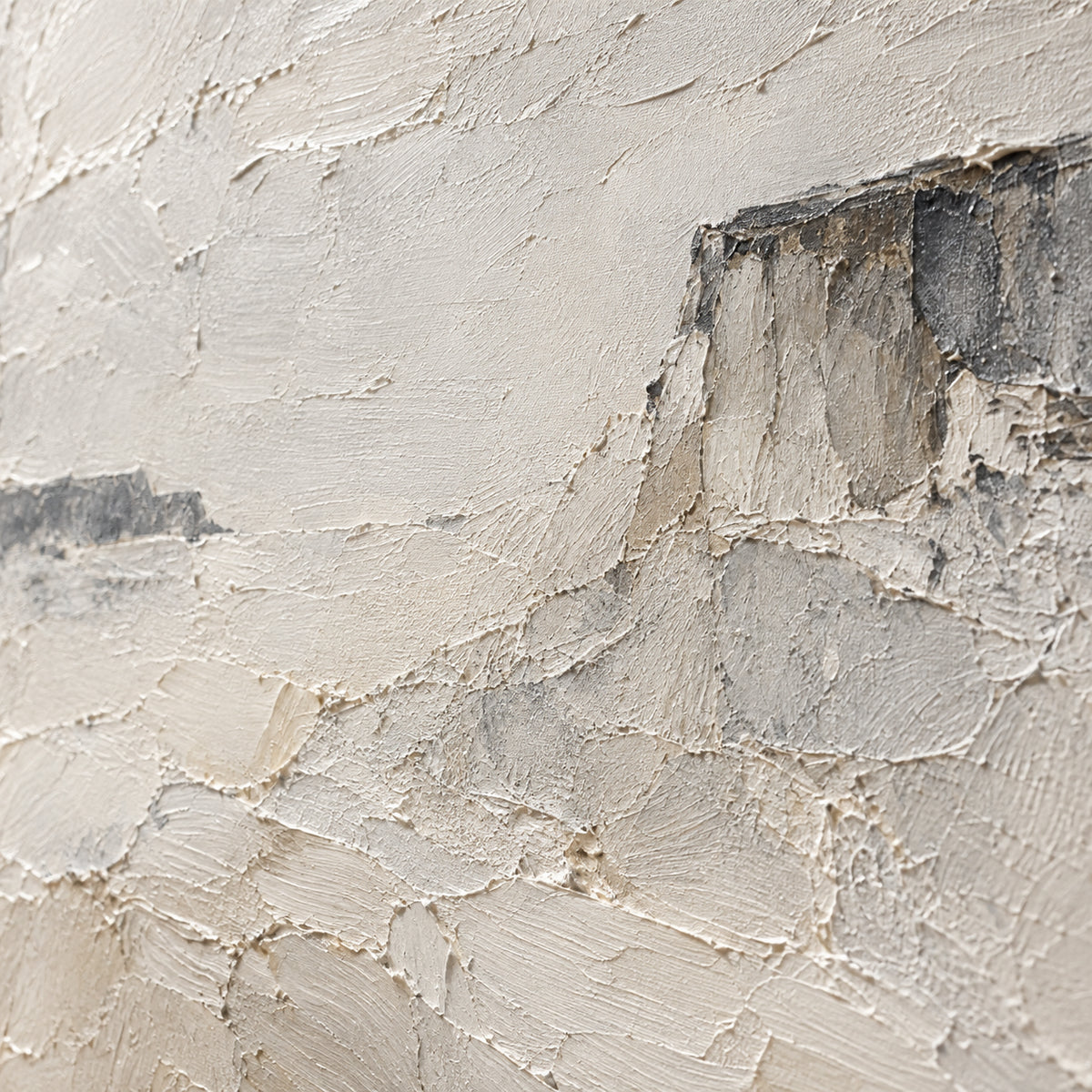 Chalk-Butte oil painting brushwork and impasto detail photographed from an oblique side angle