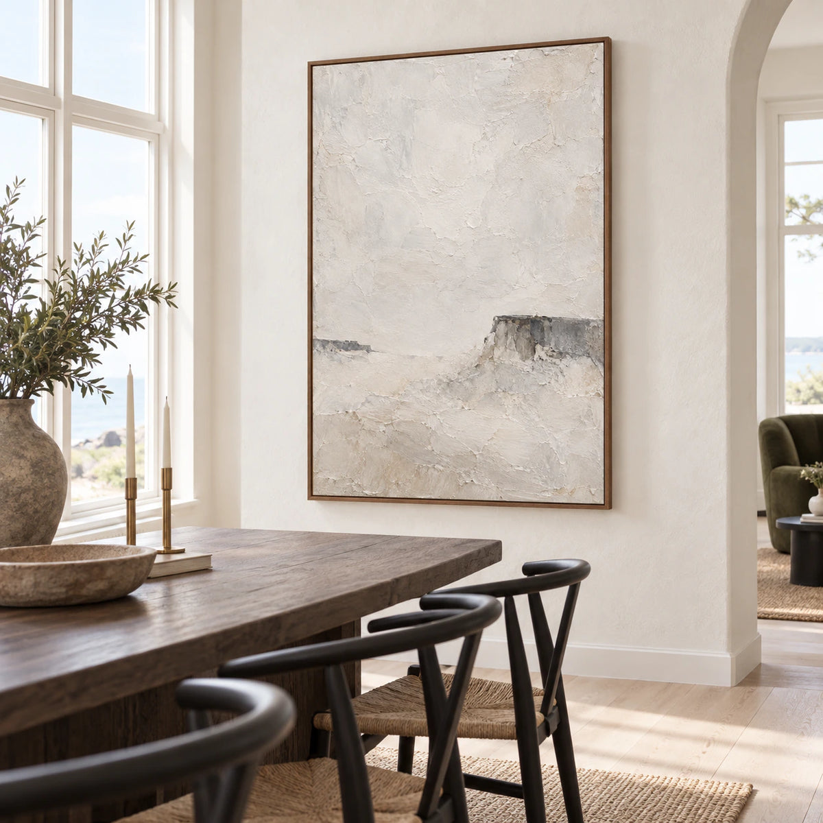 Chalk-Butte as the focal artwork in a refined daylight dining room.