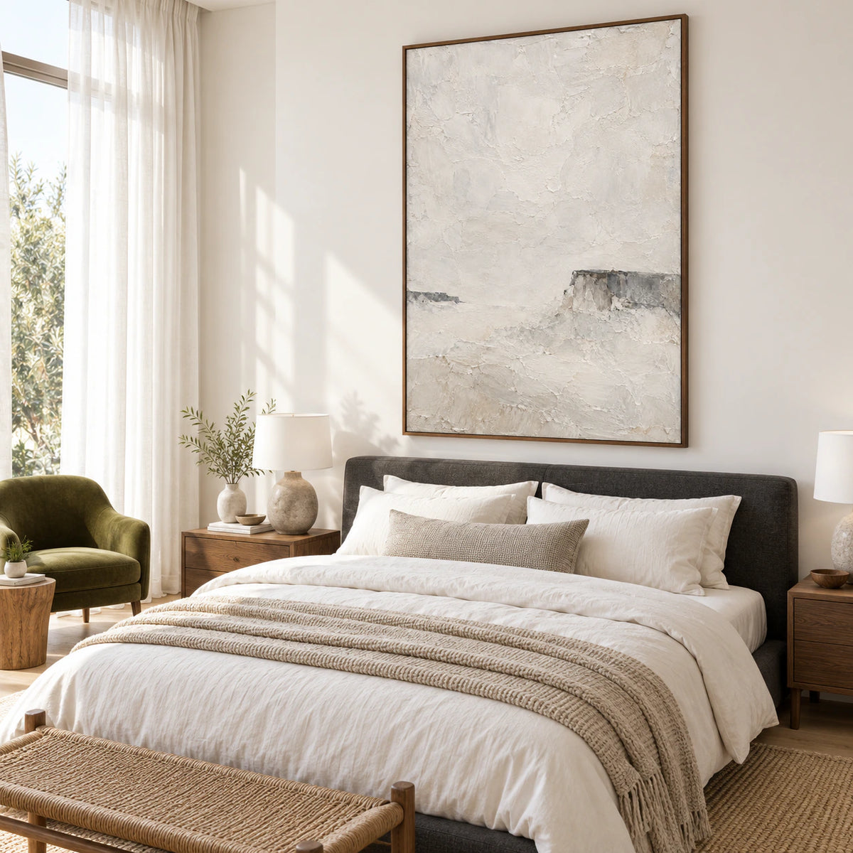 Chalk-Butte above a low bed in a quiet, naturally lit bedroom.