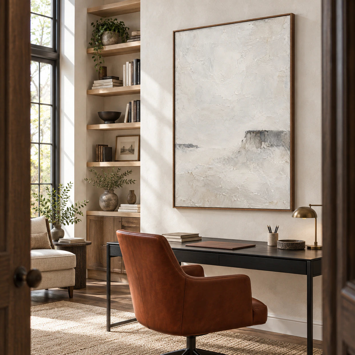 Chalk-Butte in an airy reading and home-office space with soft daylight.