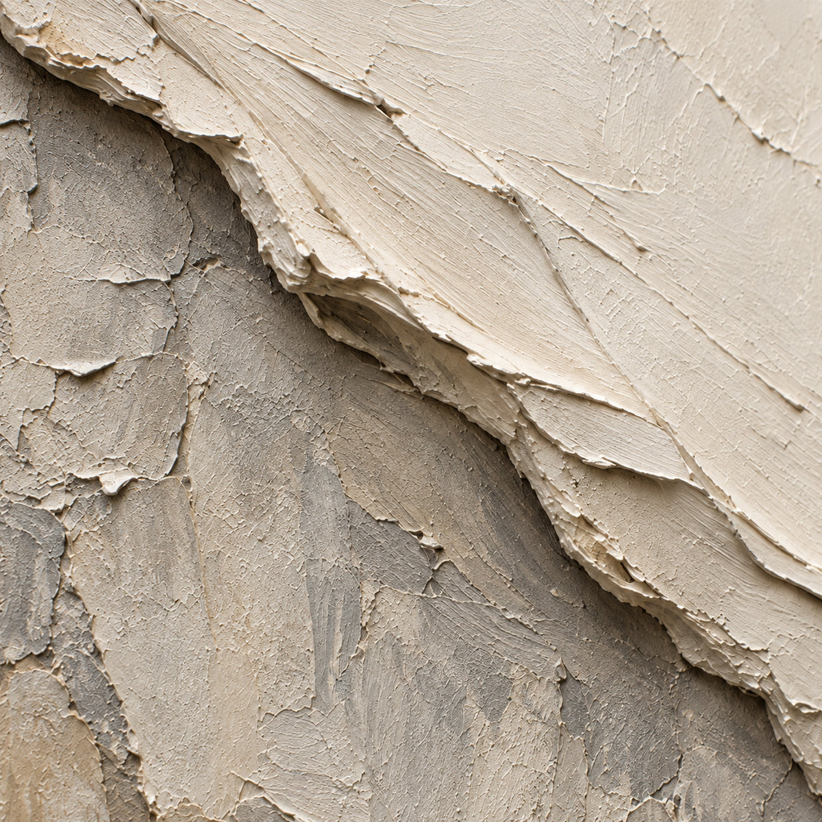 Chalk-Contour oil painting brushwork and impasto detail photographed from an oblique side angle