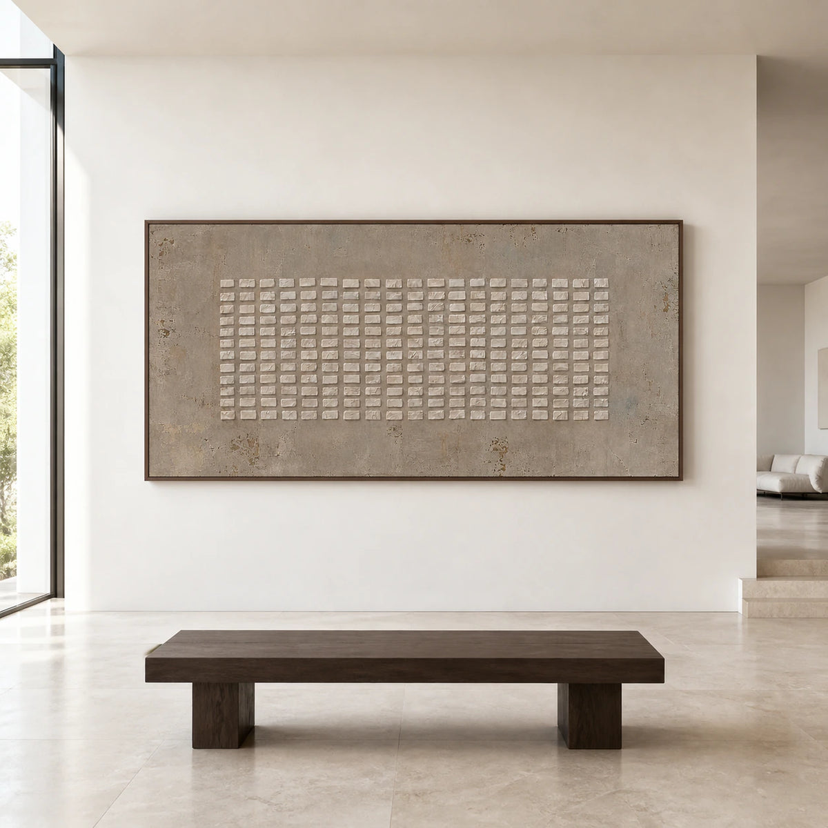 Chalk-Grid displayed at large scale on a broad gallery wall in a bright, spacious interior.