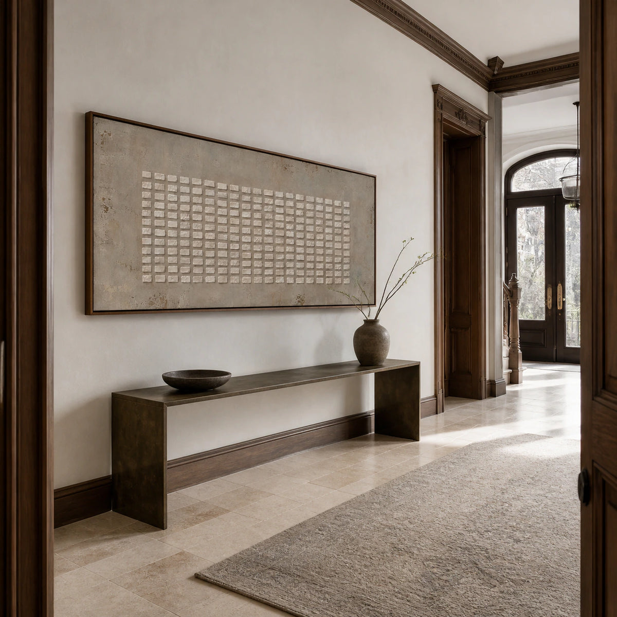 Chalk-Grid presented at gallery scale in a bright, sculptural foyer.