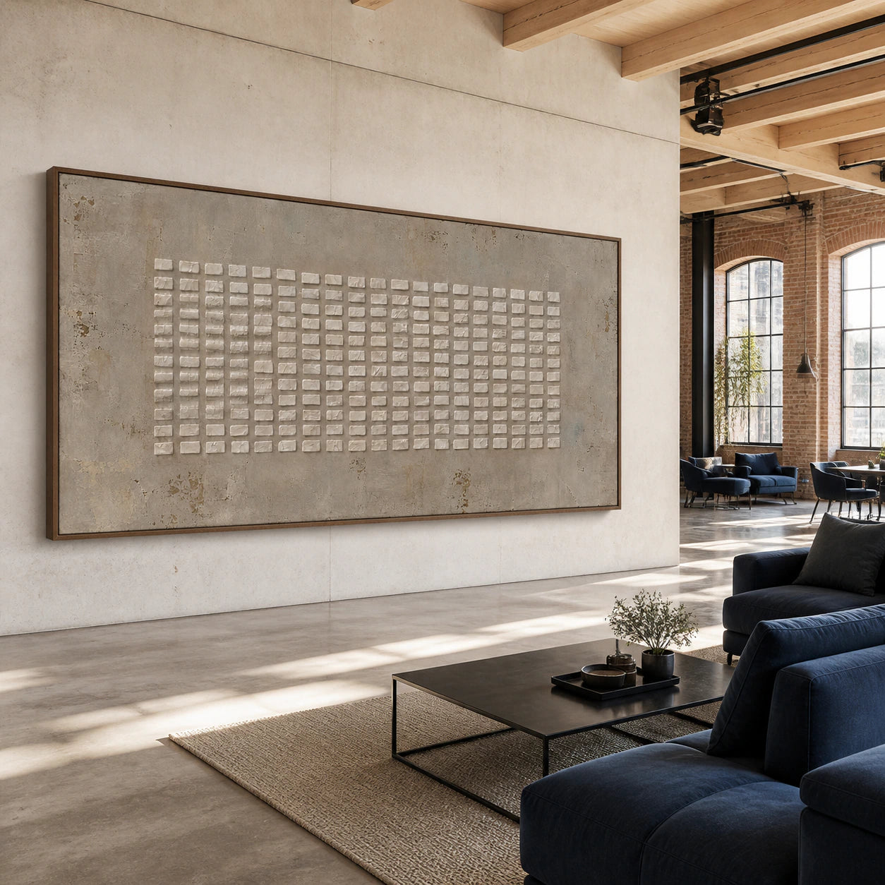 Chalk-Grid as a large focal artwork in an expansive daylight-filled loft interior.