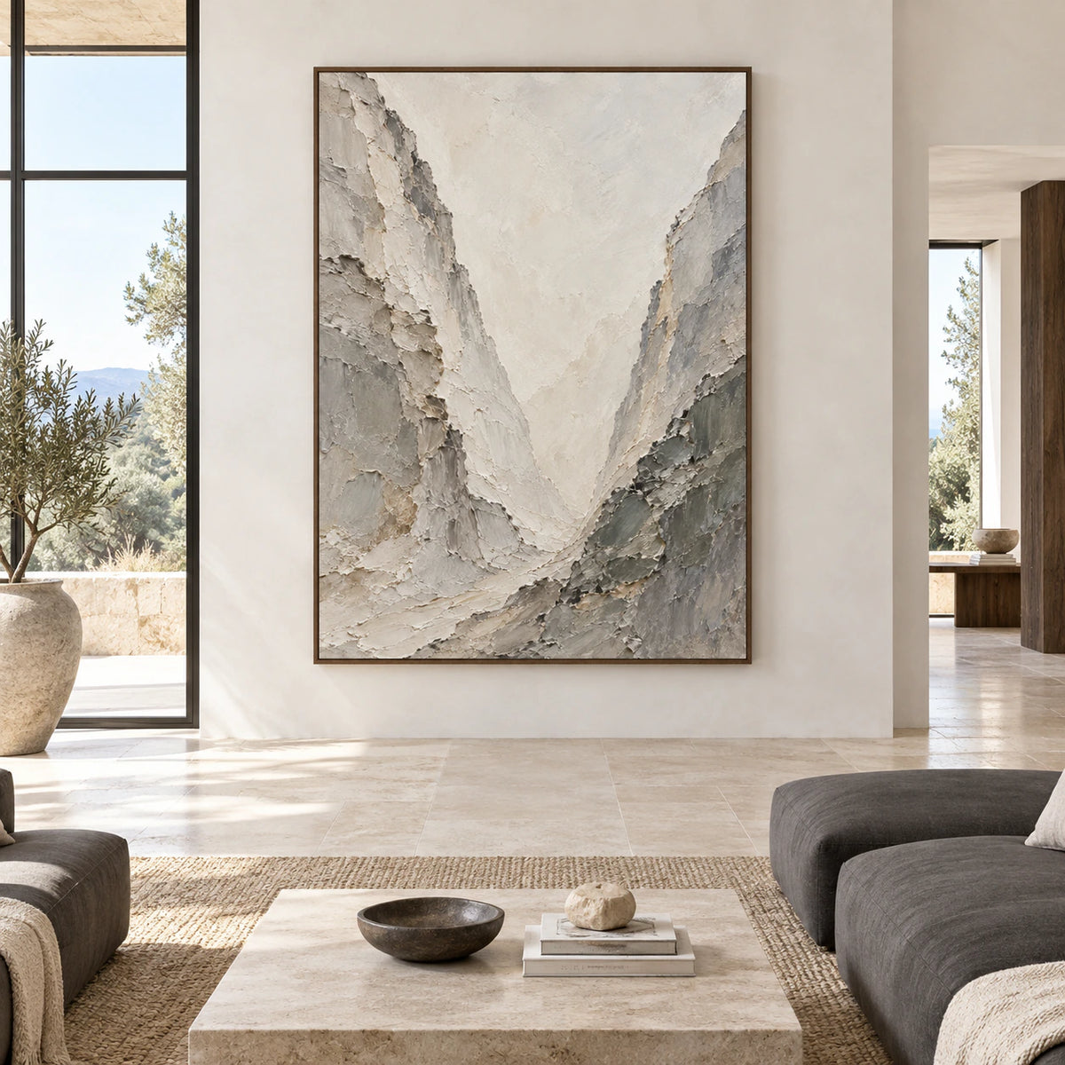 Chalk-Ravine displayed at large scale straight-on in a bright open living space.