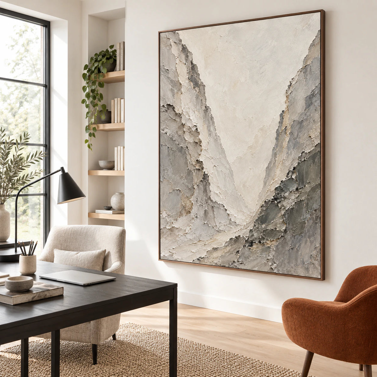 Chalk-Ravine in an airy home office reading space with natural daylight.
