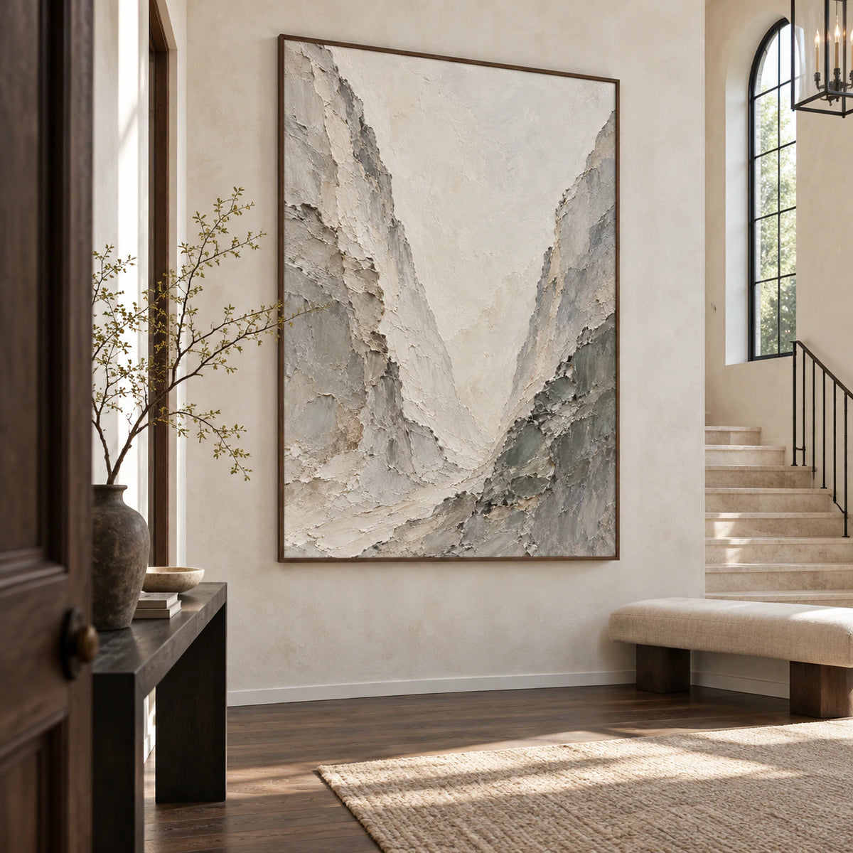 Chalk-Ravine at gallery scale in a luminous architectural foyer.