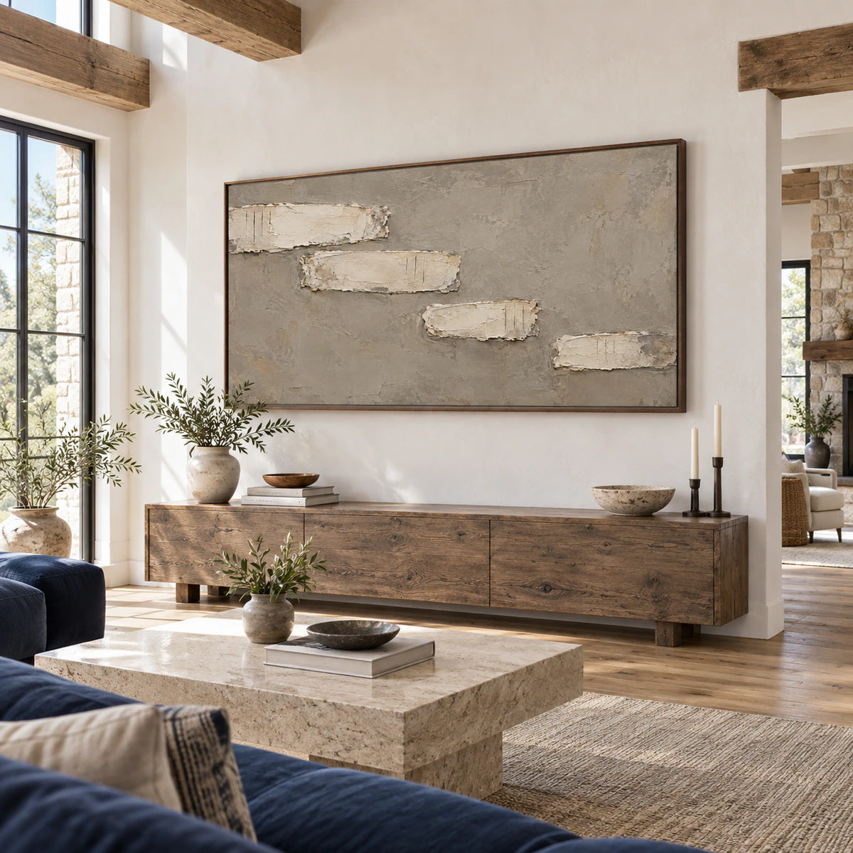 Chalk-Relief as the focal artwork in a bright contemporary living room.