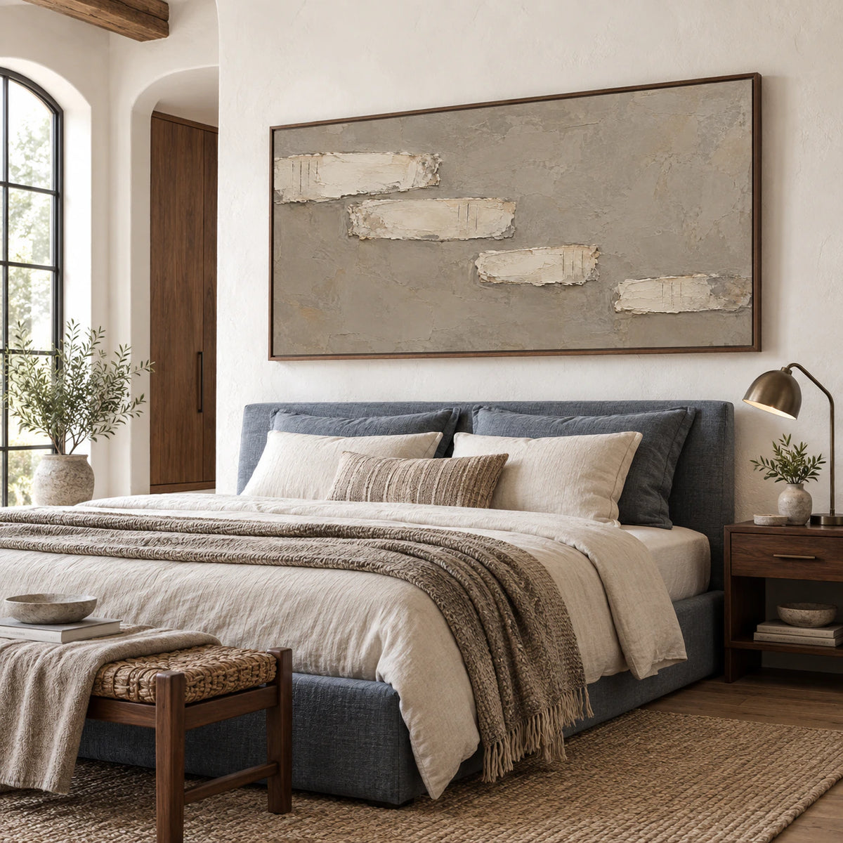 Chalk-Relief bringing tactile architectural calm to a quiet, sunlit bedroom.