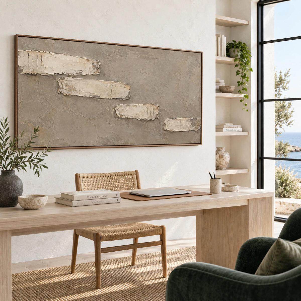 Chalk-Relief displayed prominently in an airy home office reading space.