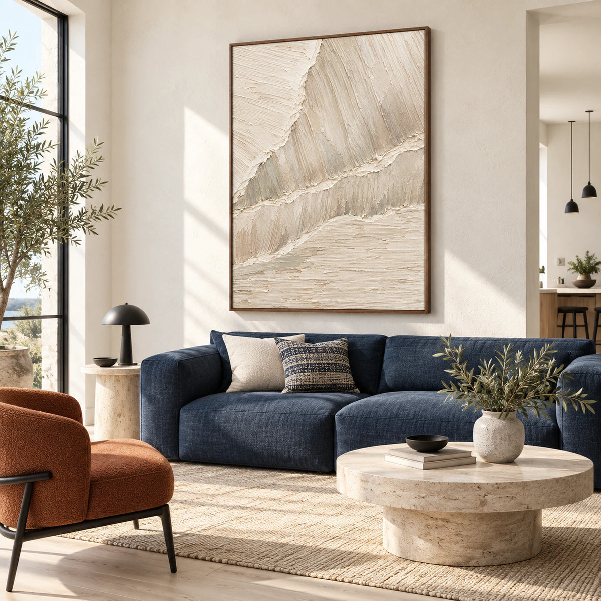 Chalk-Ridges as a large focal artwork in a bright contemporary living room.