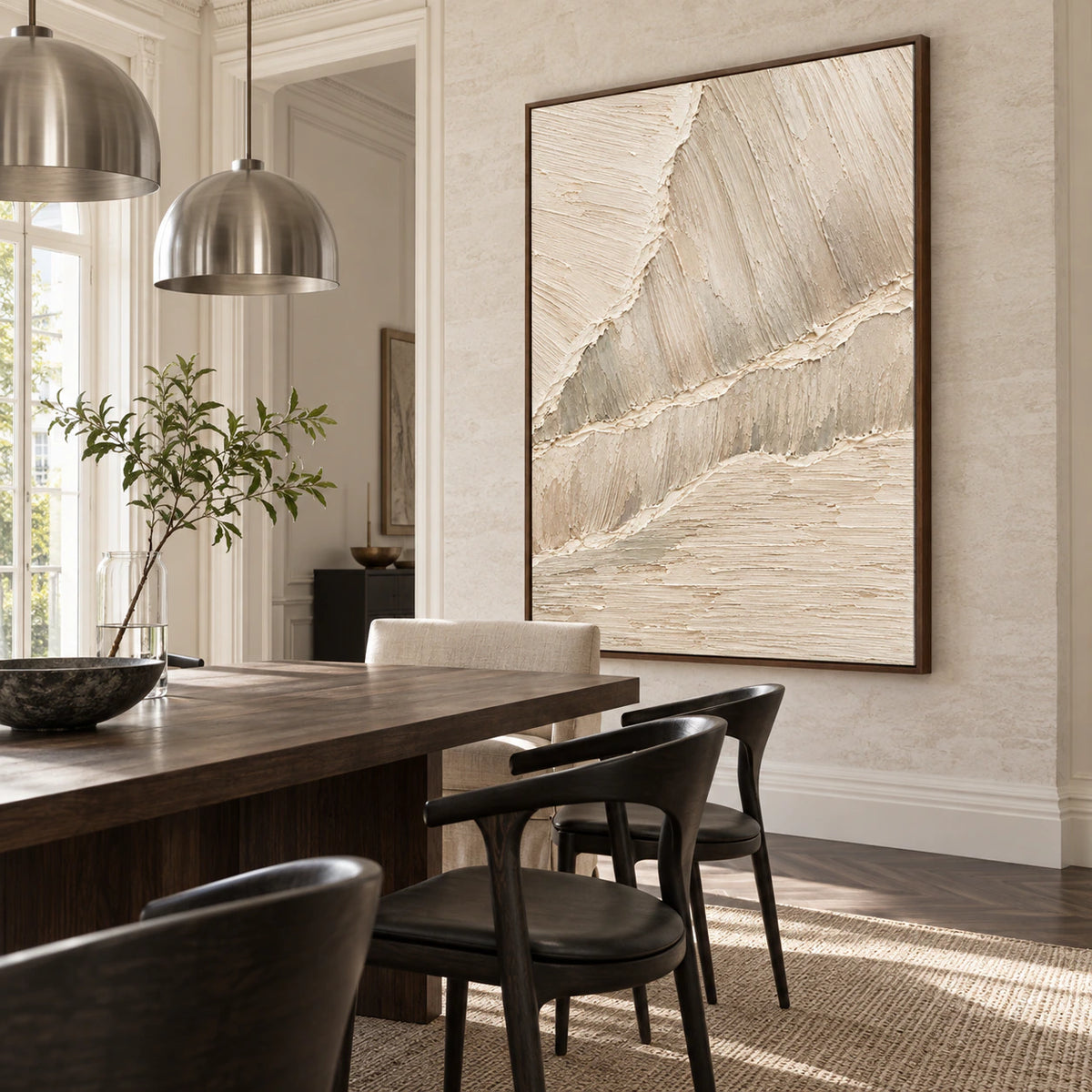 Chalk-Ridges above a refined dining setting with natural daylight.