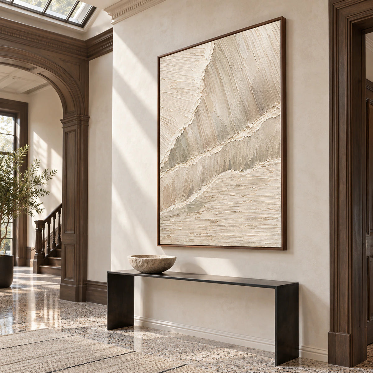 Chalk-Ridges at gallery scale in a bright sculptural foyer.