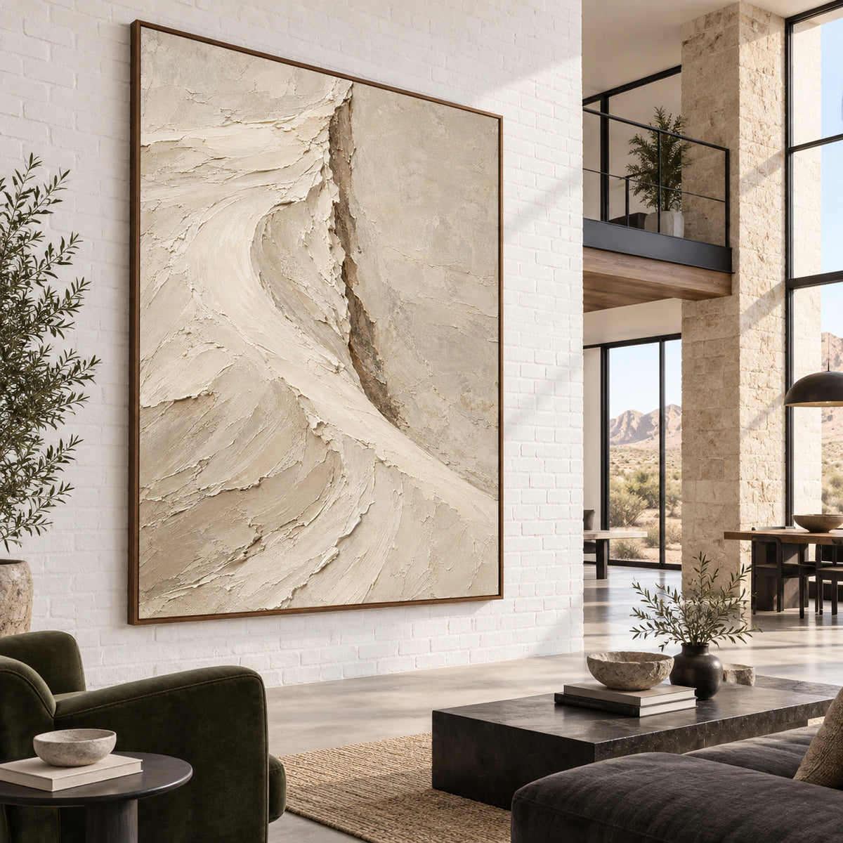 Chalk-Rift anchoring an open, sunlit hospitality loft interior.
