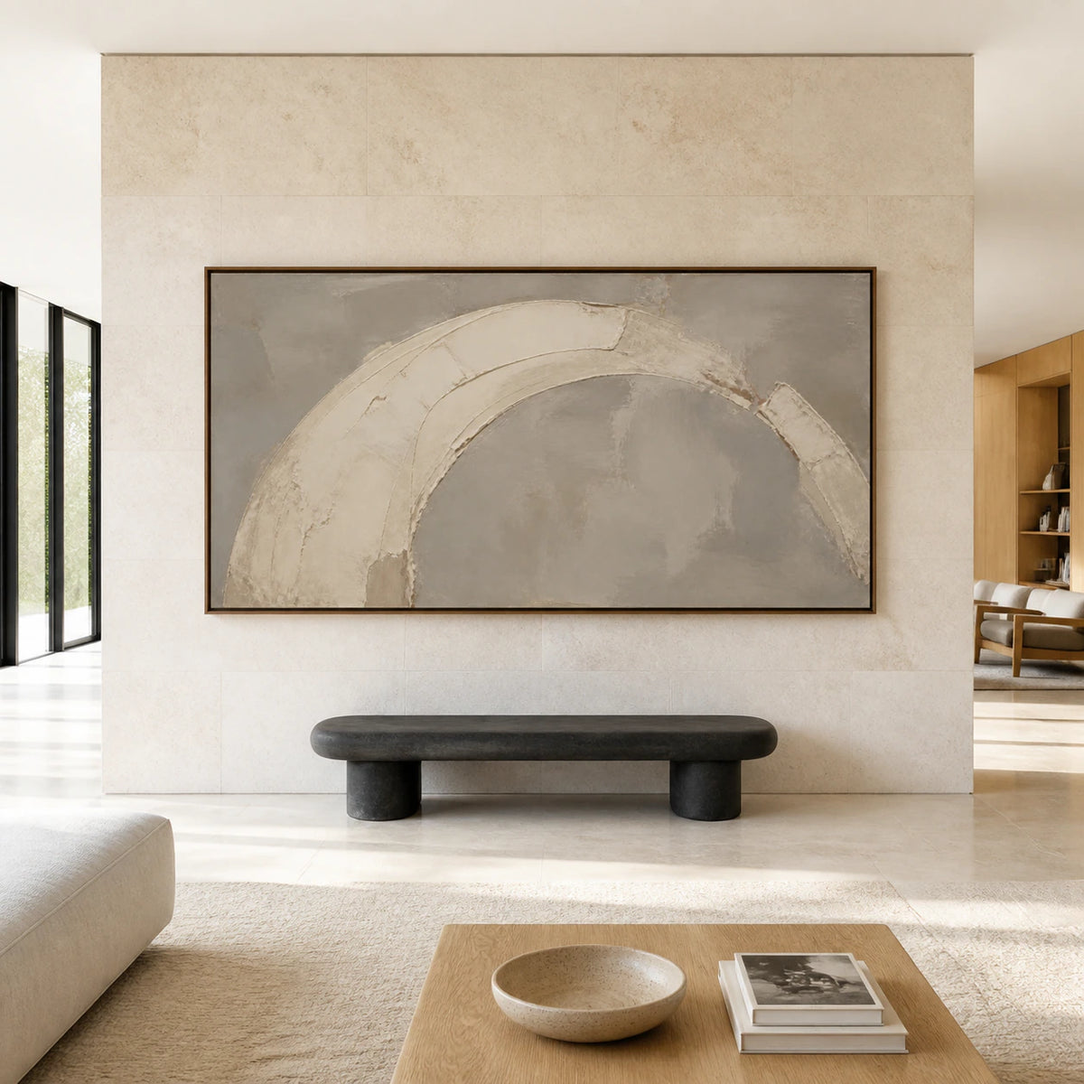 Large straight-on gallery interior featuring the Chalk-Span painting at an impressive scale.