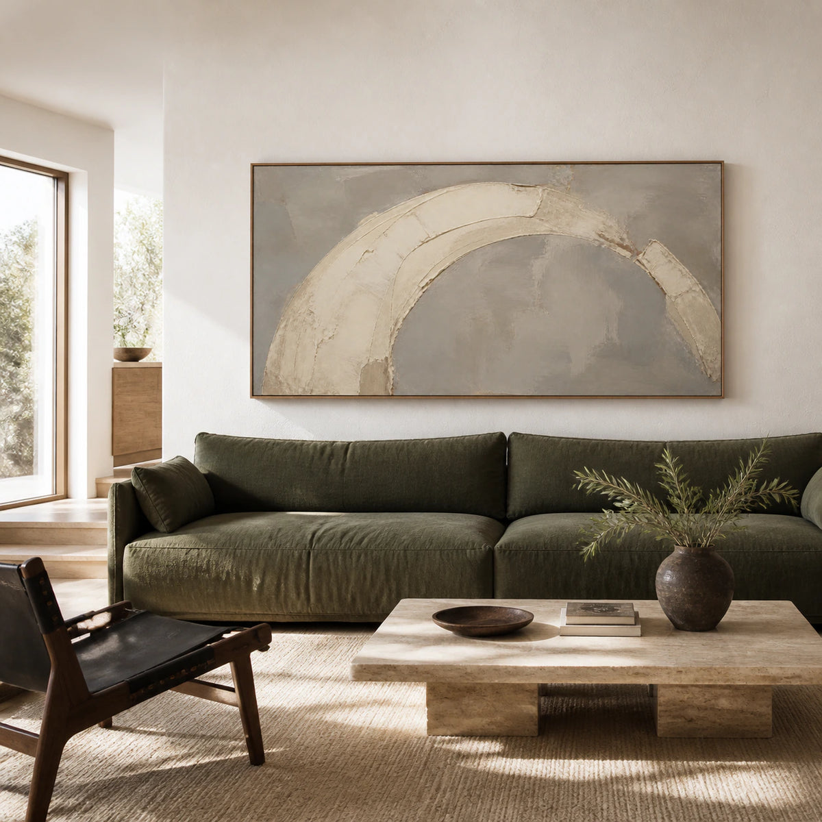 Bright living room centered on the large Chalk-Span painting.