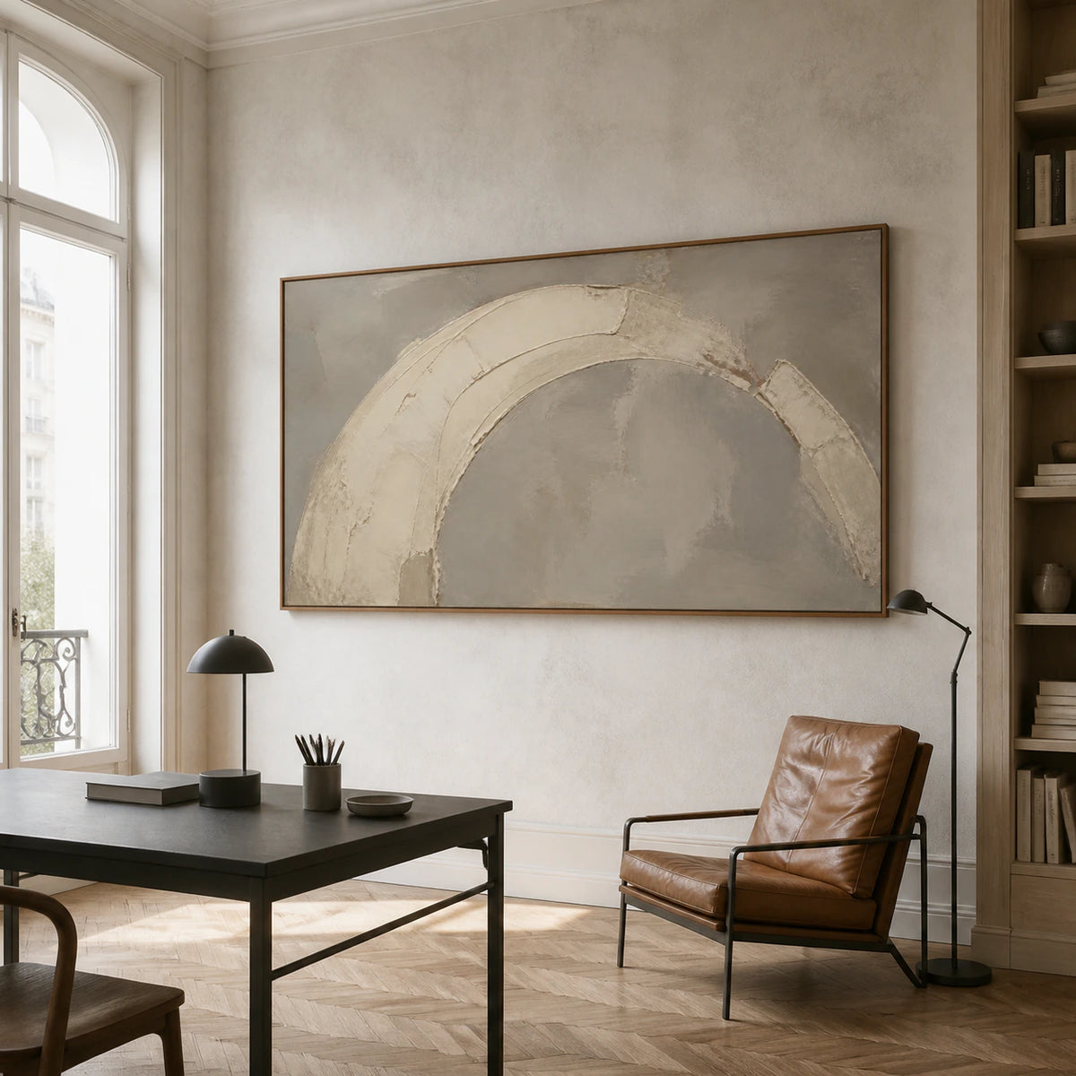 Airy reading office featuring Chalk-Span as a prominent wall artwork.