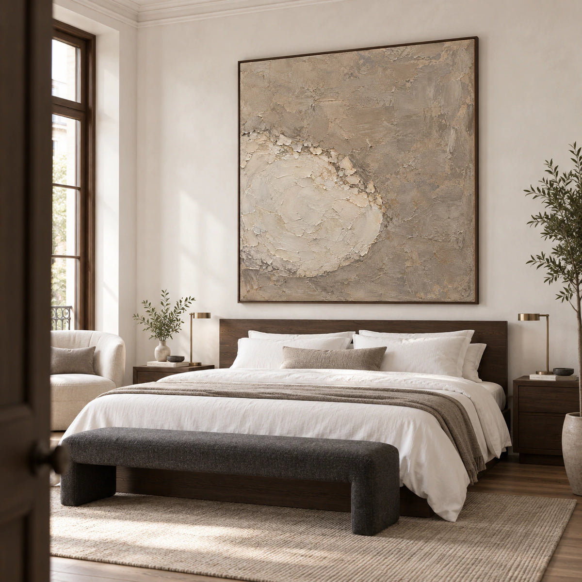 Chalk-Strata bringing tactile neutral depth to a quiet bedroom.