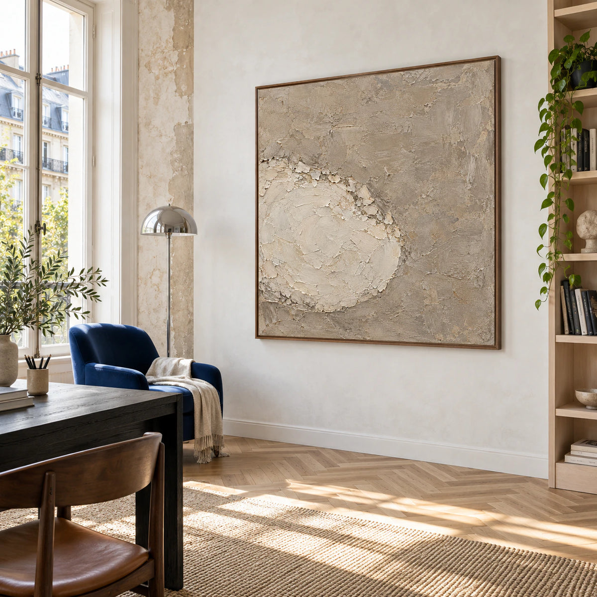 Chalk-Strata featured in an airy home office reading space.