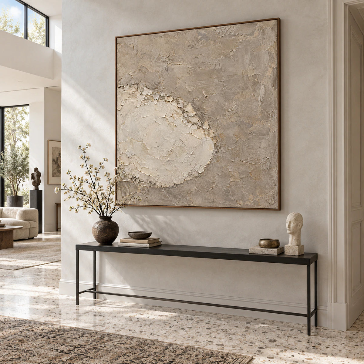 Chalk-Strata shown at gallery scale in a light-filled foyer.
