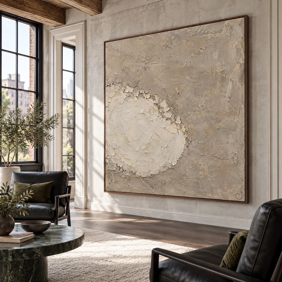 Chalk-Strata as a large-scale focal point in an expansive loft interior.