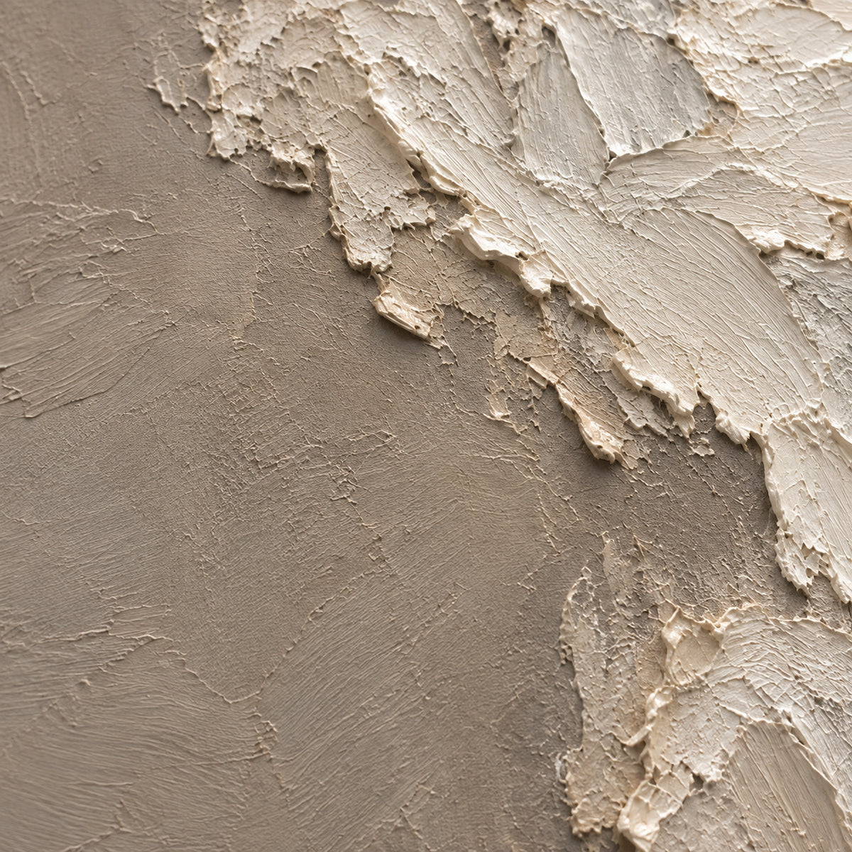 Chalk-Veil oil painting brushwork and impasto detail photographed from an oblique side angle