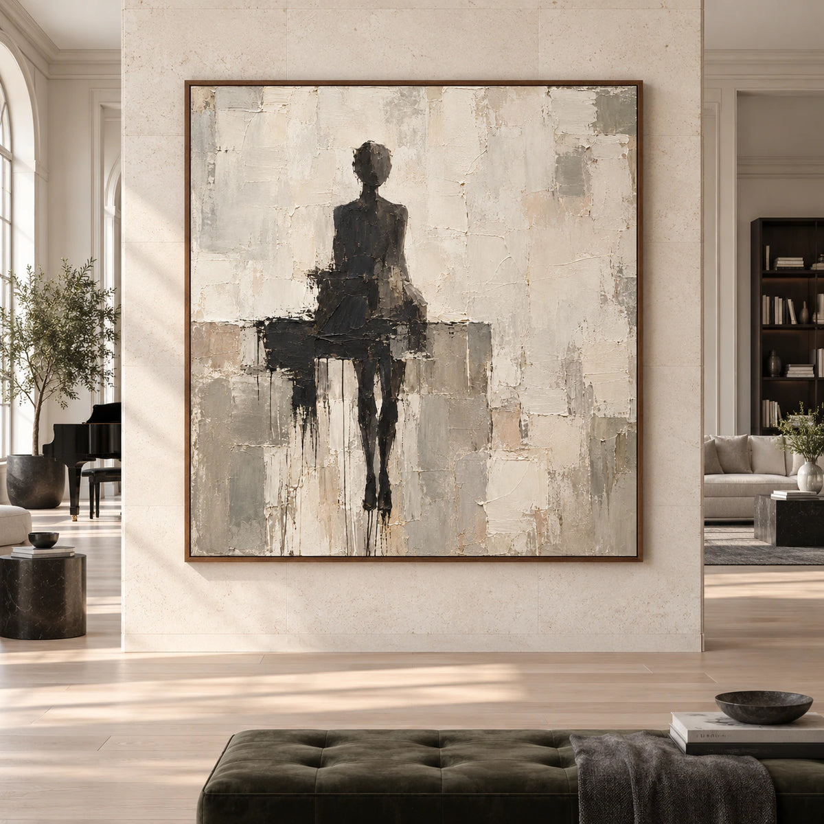 Charcoal-Threshold displayed large and straight-on in a bright architectural living space.