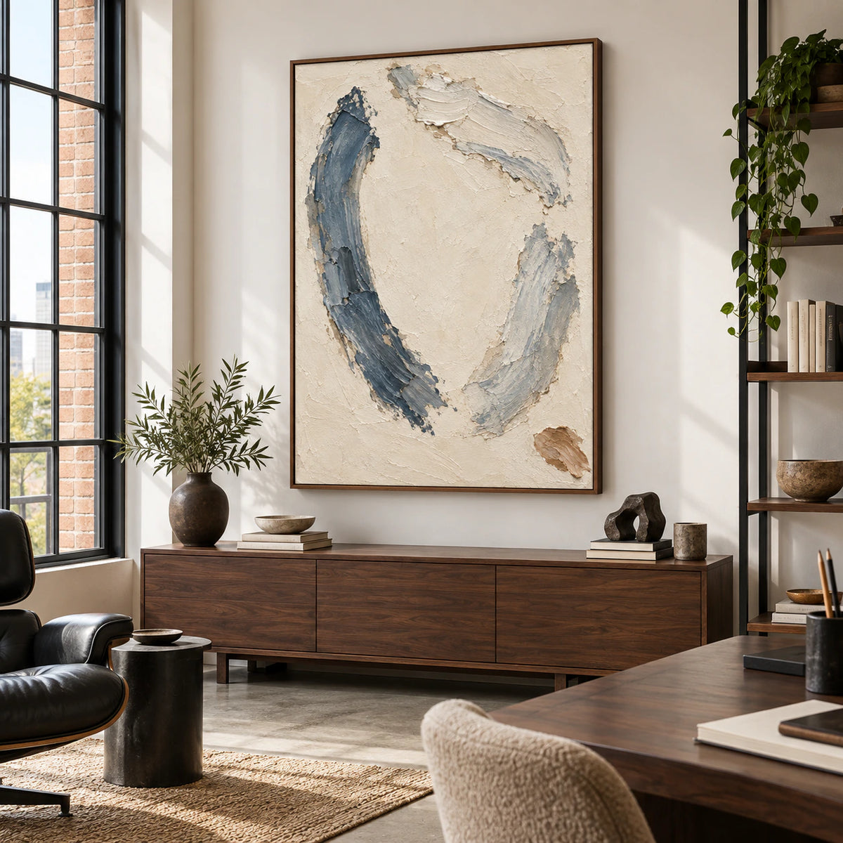 Cinder-Arc featured in an airy reading and home-office space.