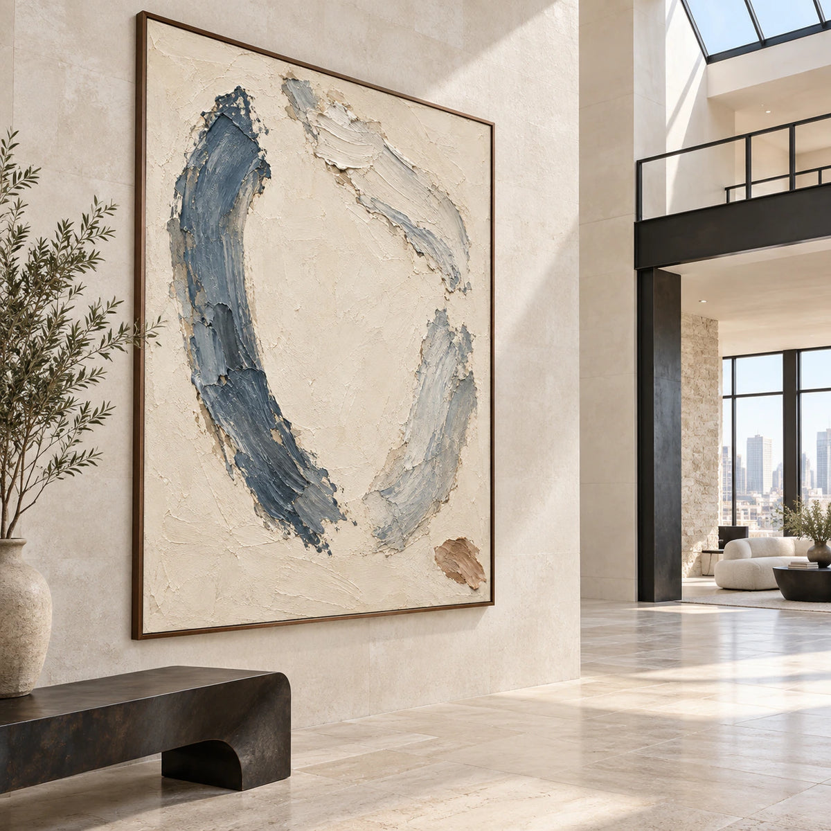 Cinder-Arc presented at gallery scale in a bright sculptural foyer.