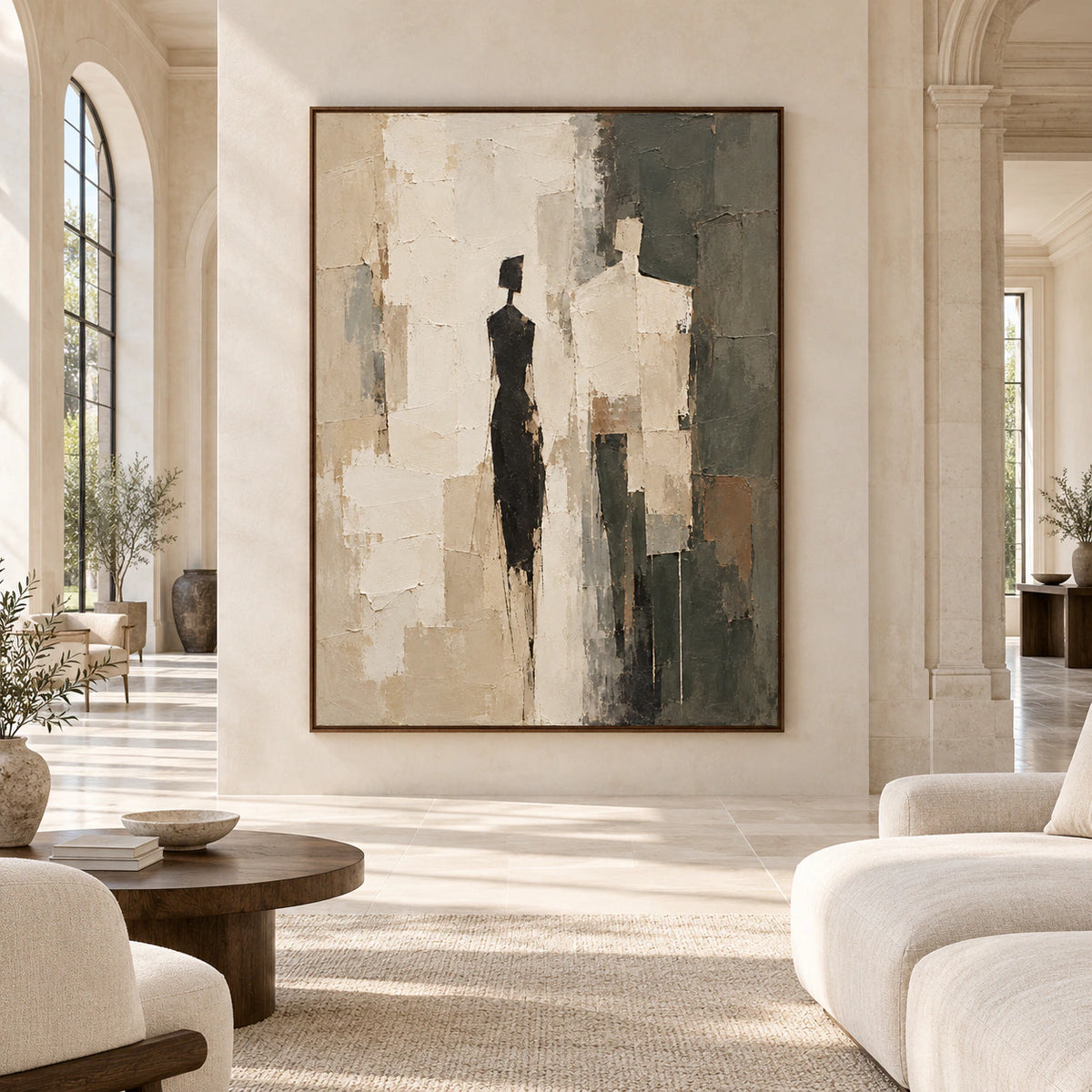Large straight-on architectural room featuring the Cinder-Assembly painting at an imposing scale.