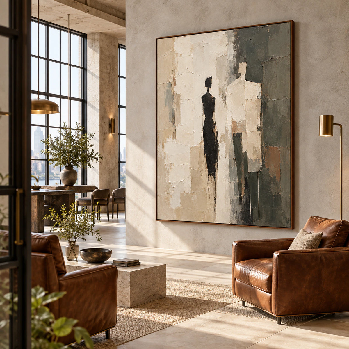 Expansive loft hospitality interior featuring Cinder-Assembly at large scale.