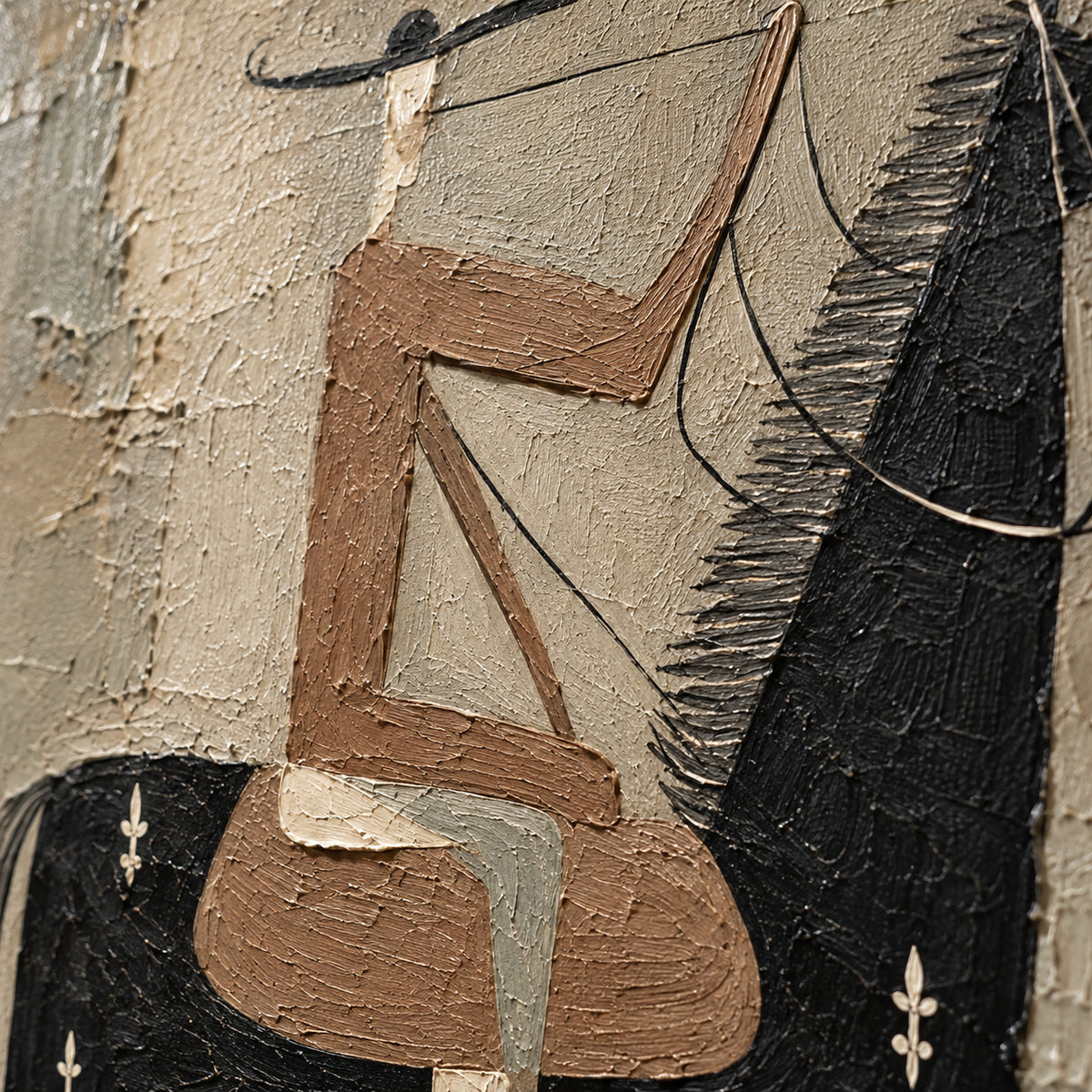 Cinder-Canter oil painting brushwork and impasto detail photographed from an oblique side angle
