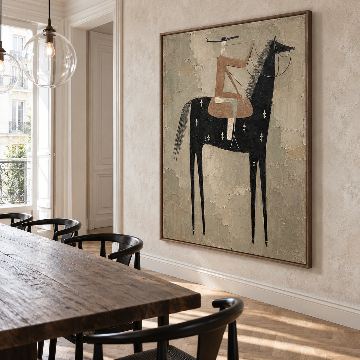 Cinder-Canter as the focal artwork in a refined daylight dining room.