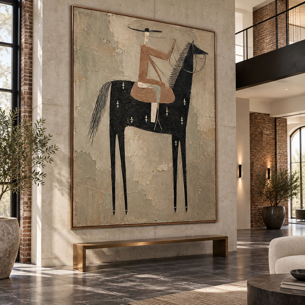 Cinder-Canter at gallery scale in a bright architectural foyer.