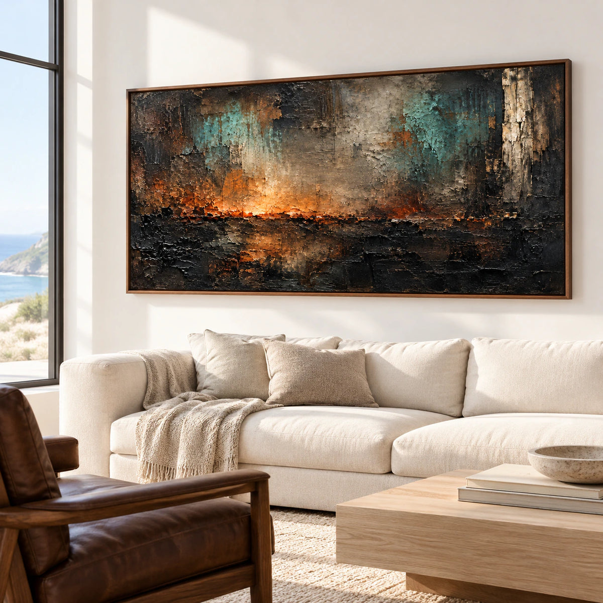 Cinder-Meridian as the focal point in an expansive loft interior with tall windows.