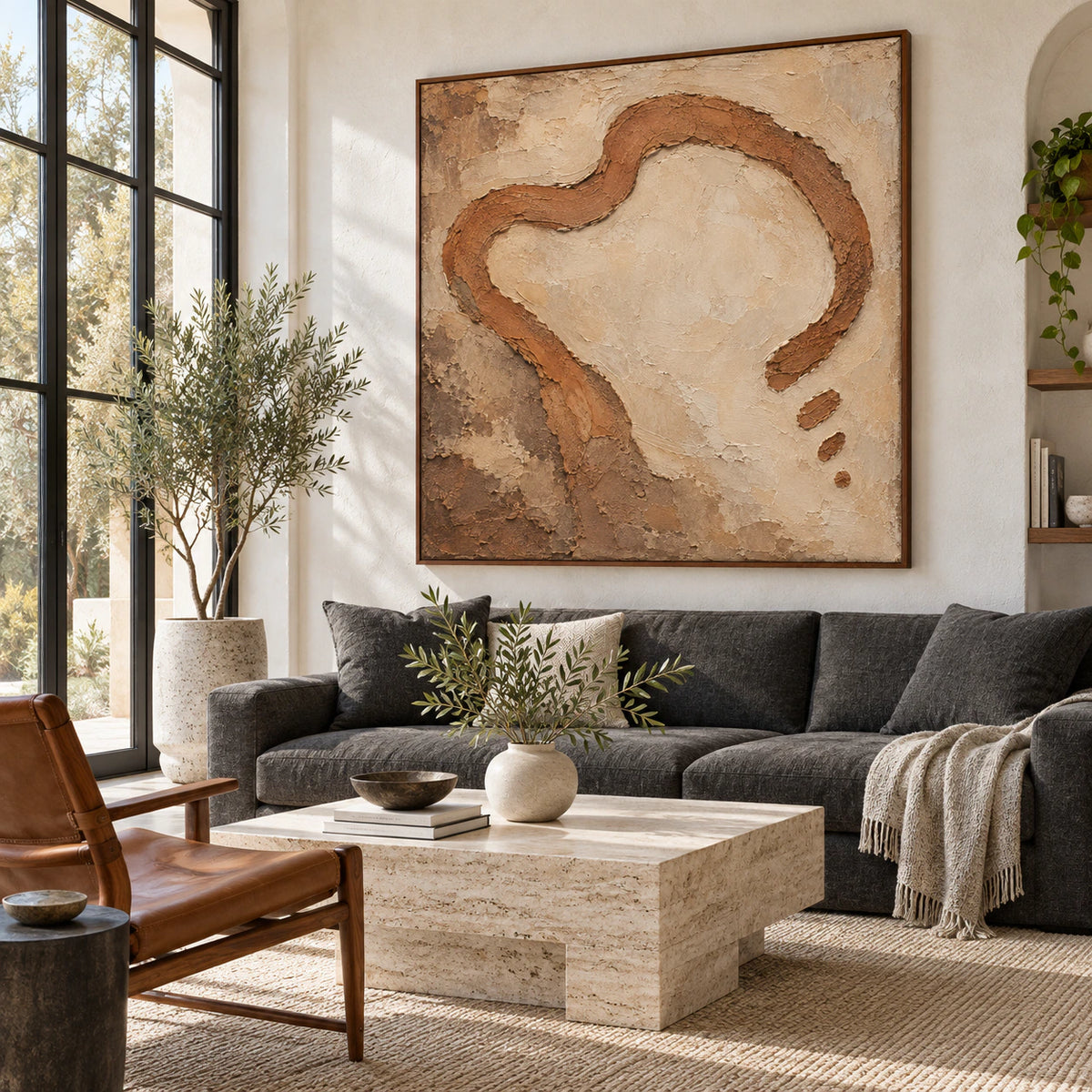 Clay-Loop displayed prominently above a sofa in a bright living room.
