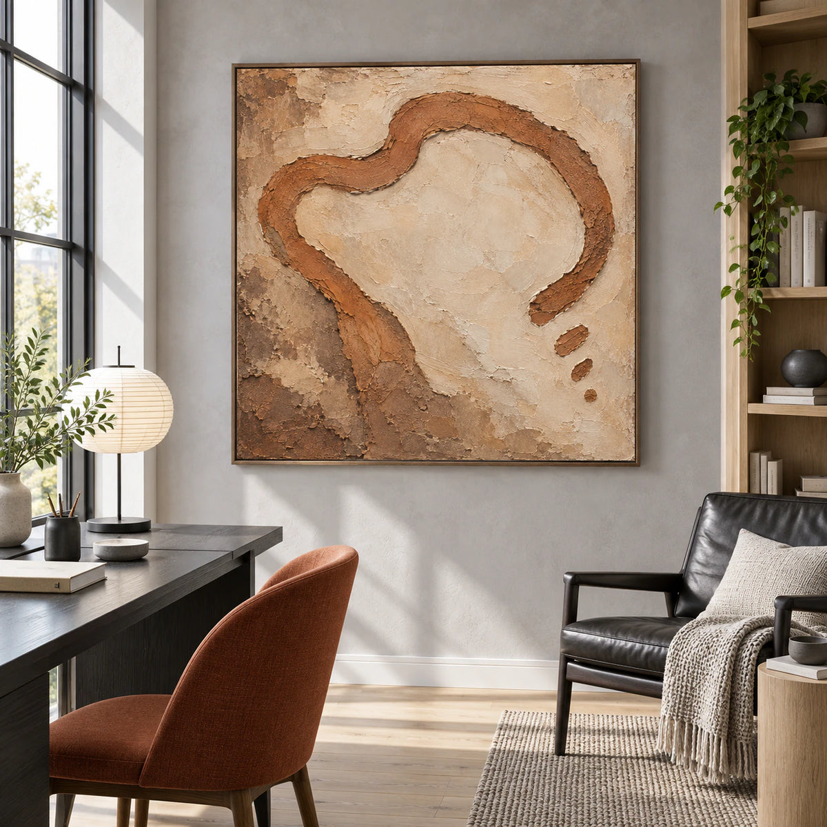 Clay-Loop featured prominently in an airy home office reading space.