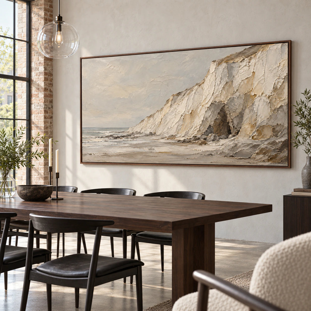 Coastal-Relief as the focal point of a refined daylight-filled dining room.