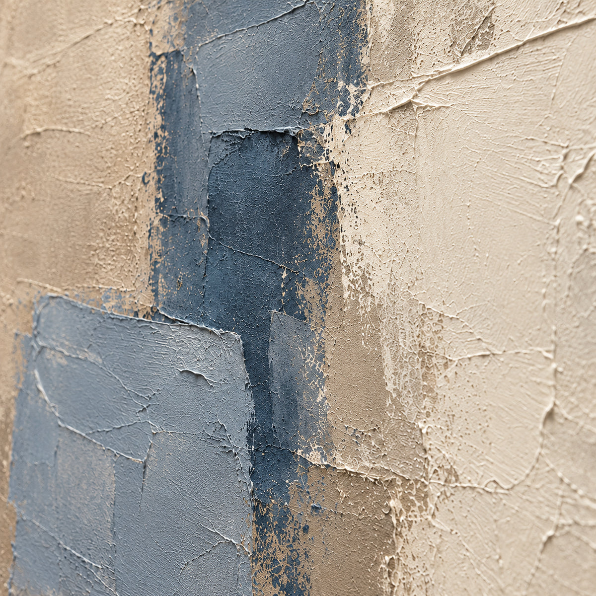 Cobalt-Quoin oil painting brushwork and impasto detail photographed from an oblique side angle