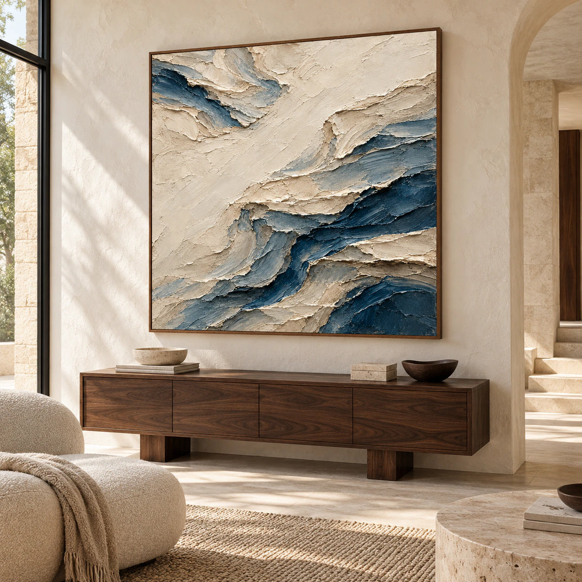 Cobalt-Weft commands a gallery-scale foyer with generous natural light.