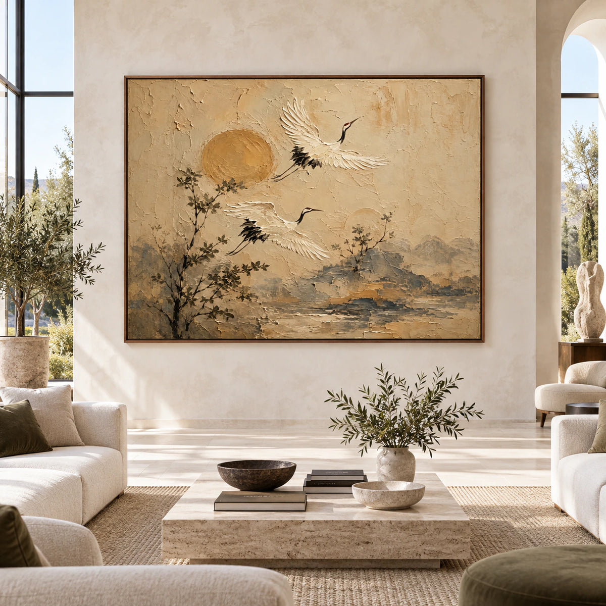 Crane-Reverie displayed at large scale in a spacious straight-on architectural interior.