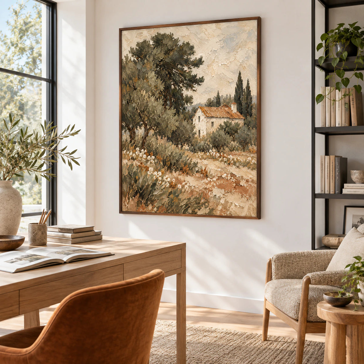 Airy reading office featuring Cypress-Hearth in clear natural daylight.