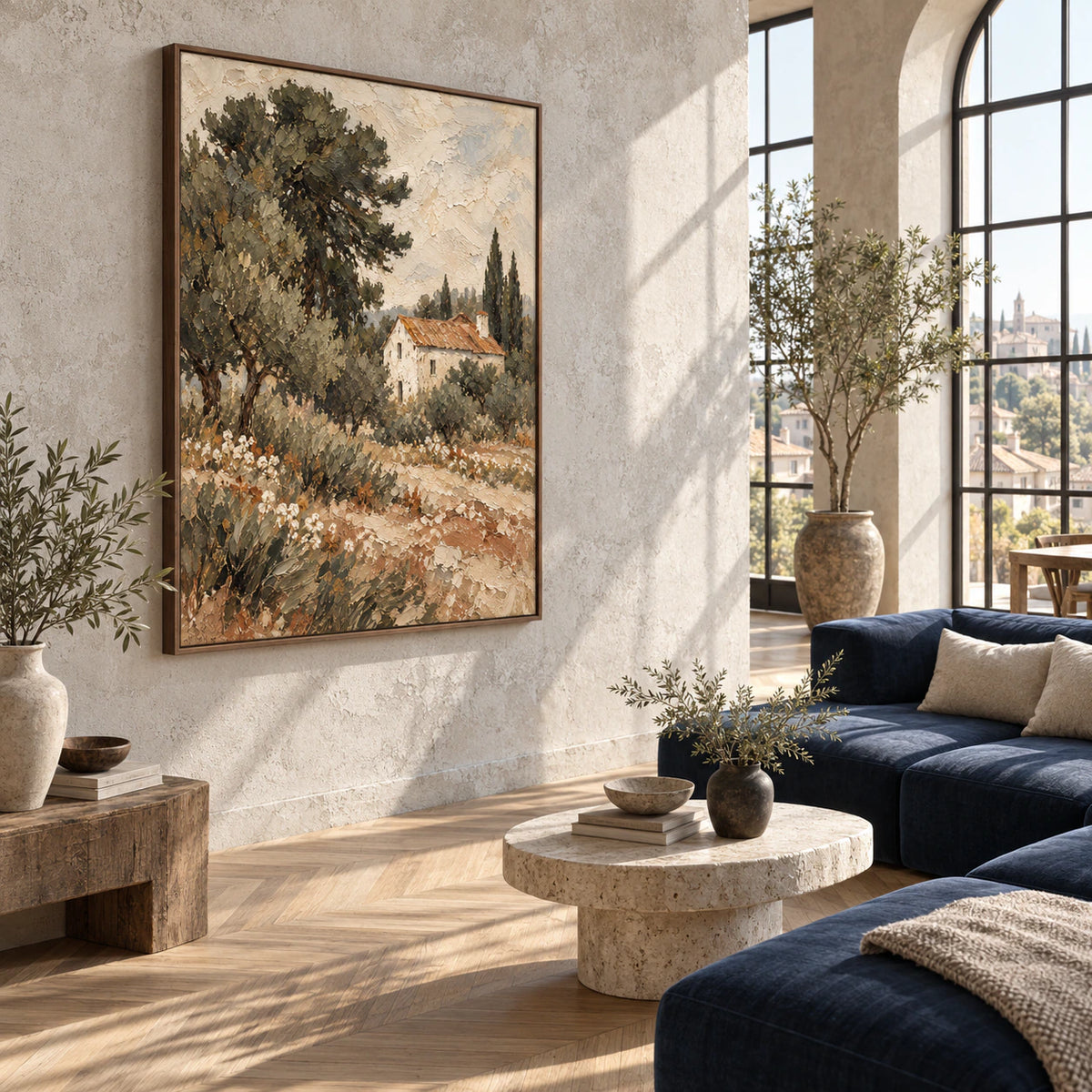 Expansive loft hospitality interior centered on Cypress-Hearth.