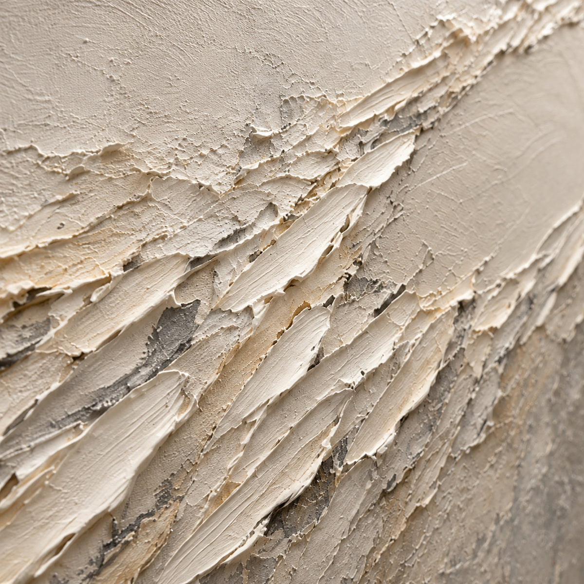 Drift-Relief oil painting brushwork and impasto detail photographed from an oblique side angle
