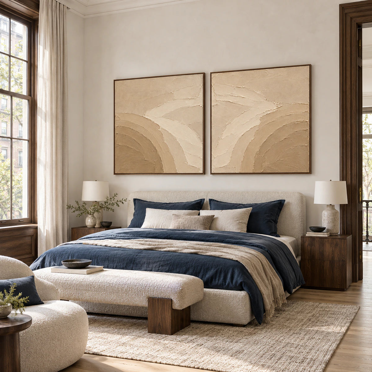 Dune-Arc set of two in a quiet, naturally lit bedroom.
